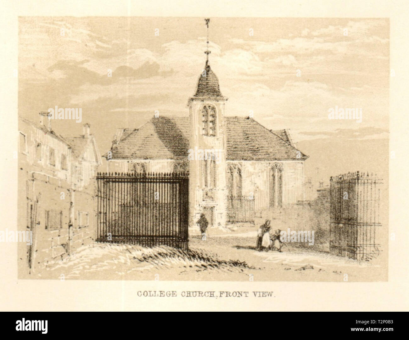 College church, front view, Glasgow. SMALL 1848 old antique print picture Stock Photo