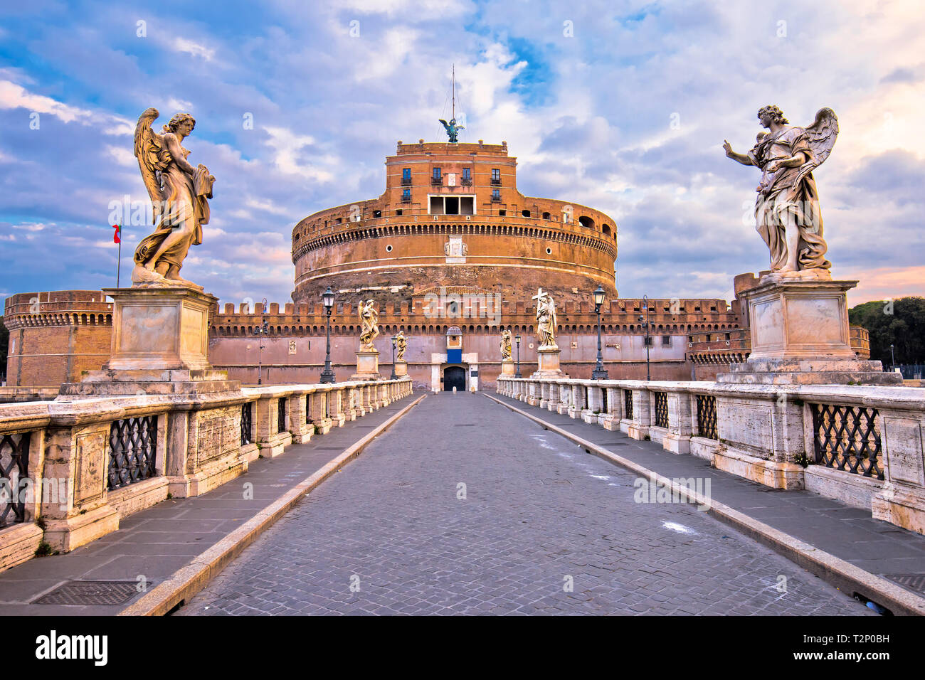 Castel Sant Angelo or The Mausoleum of Hadrian and Tiber river bridge in Rome, capital of Italy Stock Photo