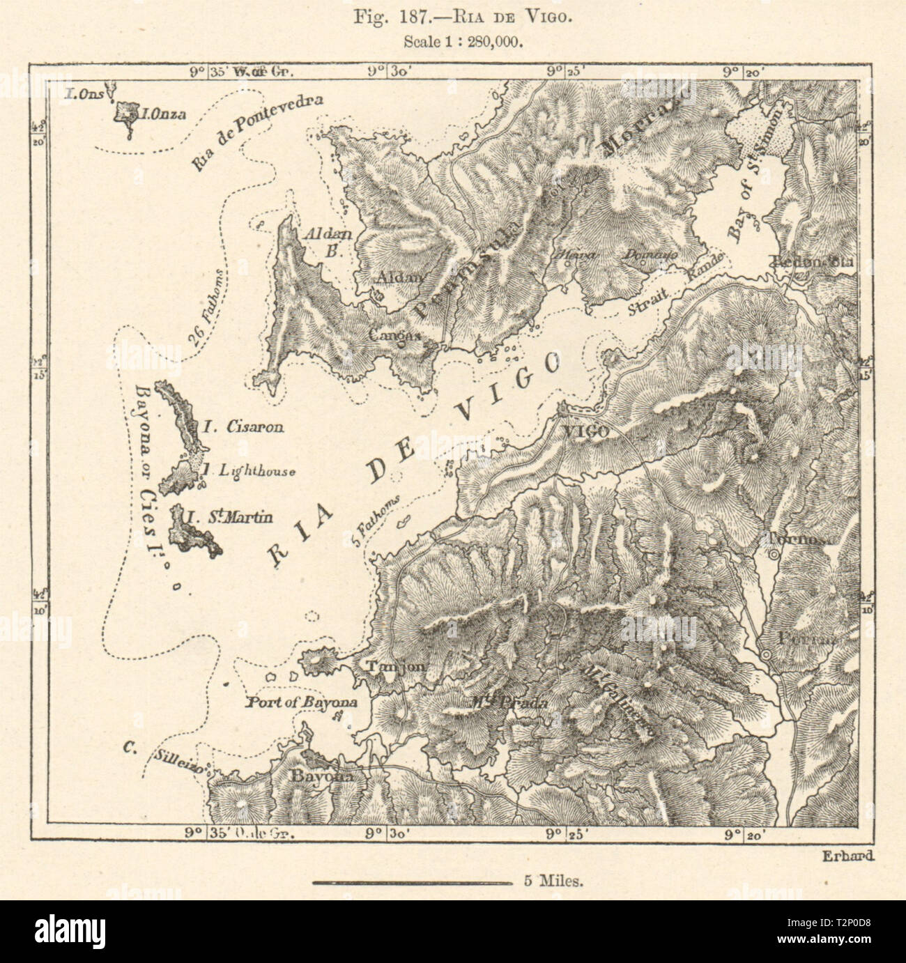 Ria de Vigo. Spain. Sketch map 1885 old antique vintage plan chart Stock Photo