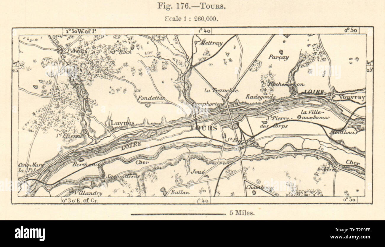Tours environs. Indre-et-Loire. Sketch map 1885 old antique plan chart Stock Photo
