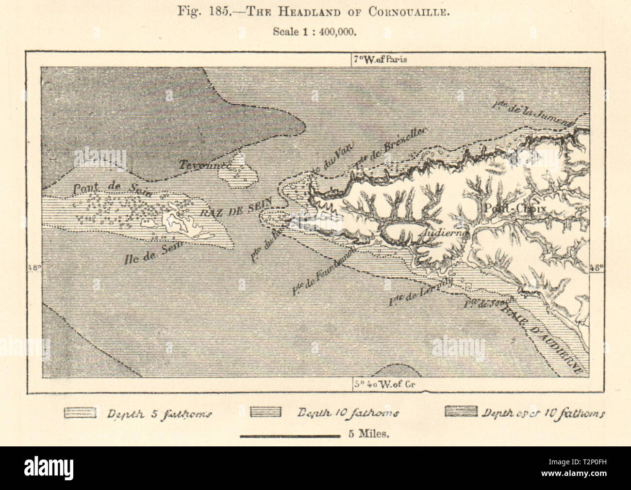 The Headland of Cornouaille. Finistère. Pont-Croix. Sketch map 1885 old Stock Photo