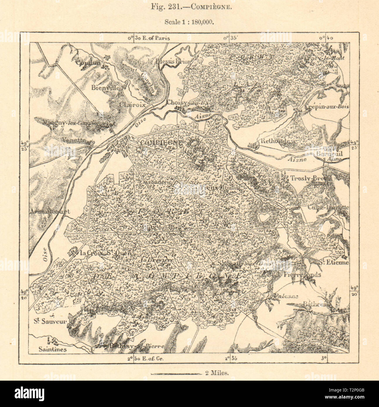 Forêt de Compiègne. Oise. Sketch map 1885 old antique vintage plan ...