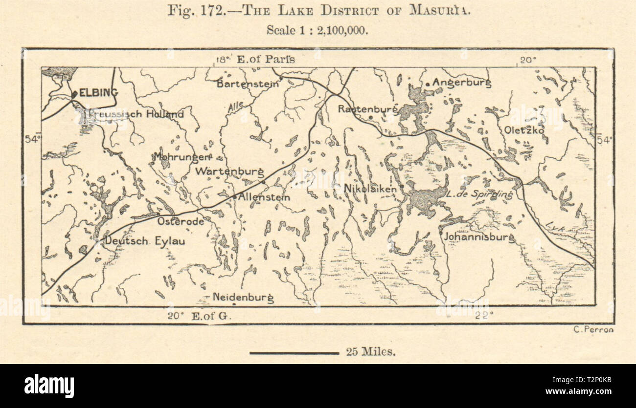 Masurian Lakeland. Elblag. Poland. Sketch map. SMALL 1885 old antique