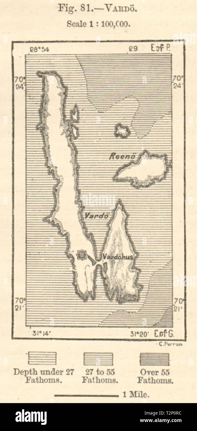 Vardo island. Norway. Sketch map. SMALL 1885 old antique plan chart Stock Photo