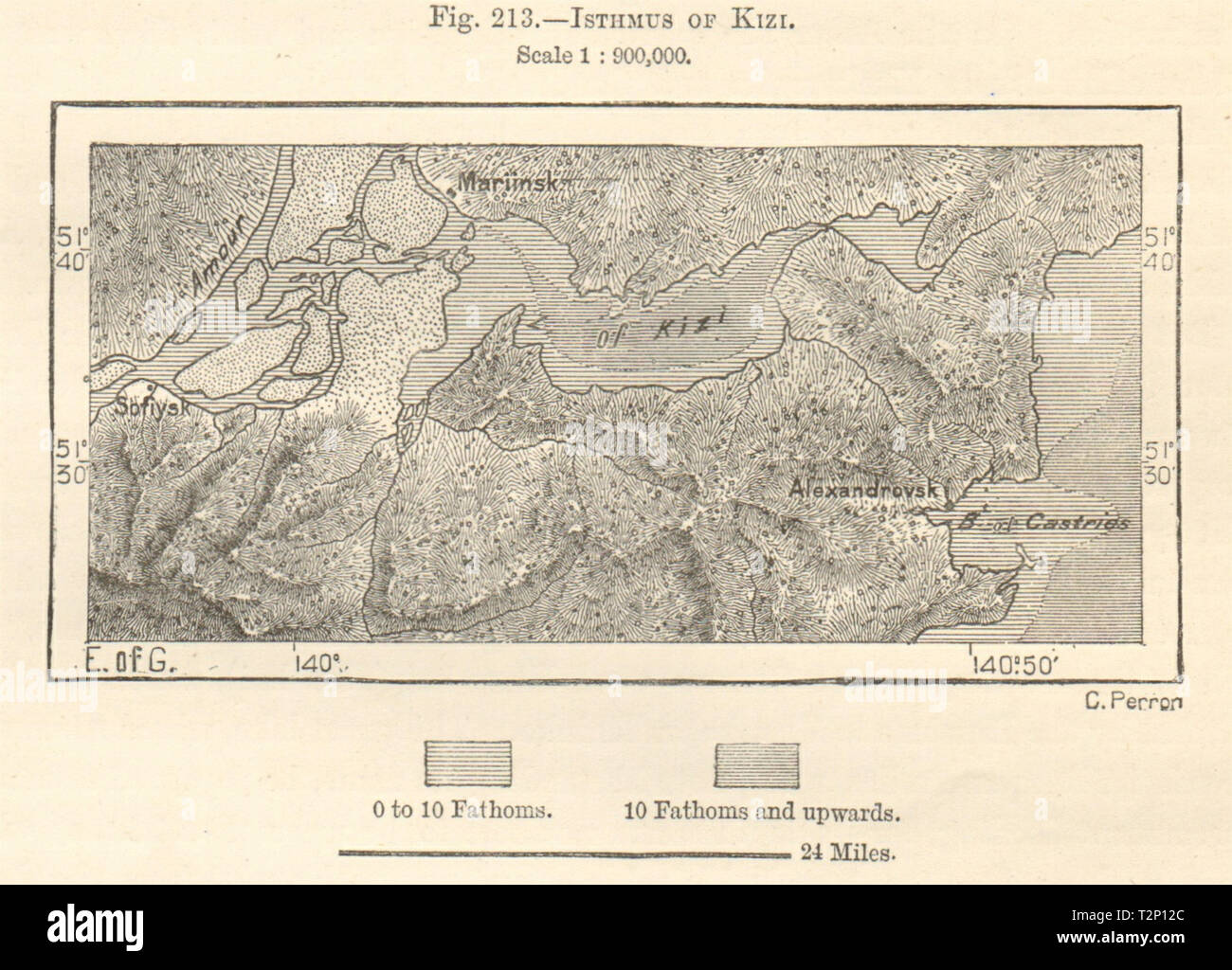 Kizi Lake & Isthmus Amur Alexandrovsk De-Kastri. Siberia Russia. Sketch map 1885 Stock Photo