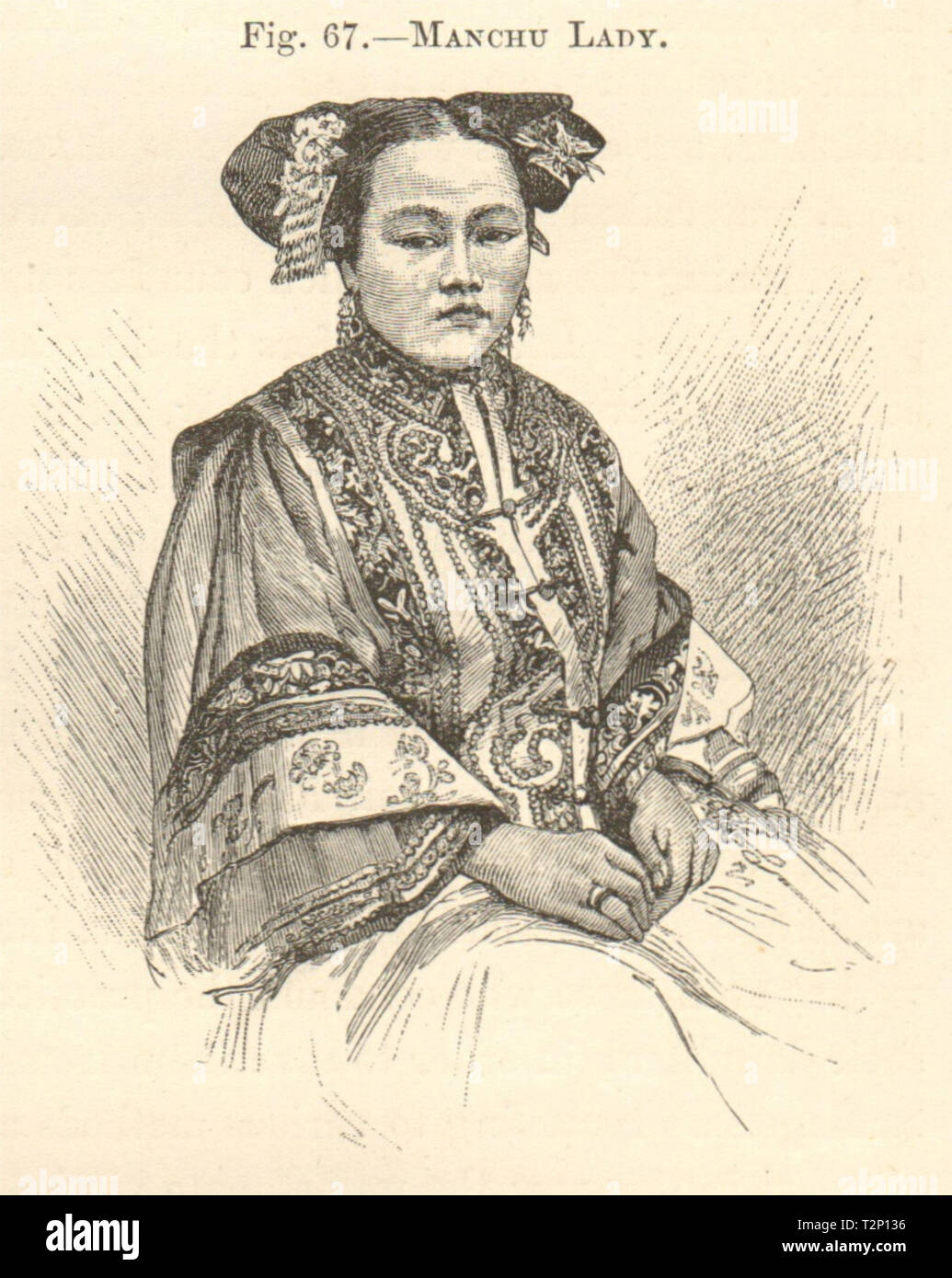 Manchu Lady. Noble woman from Manchuria, China. SMALL 1885 old antique