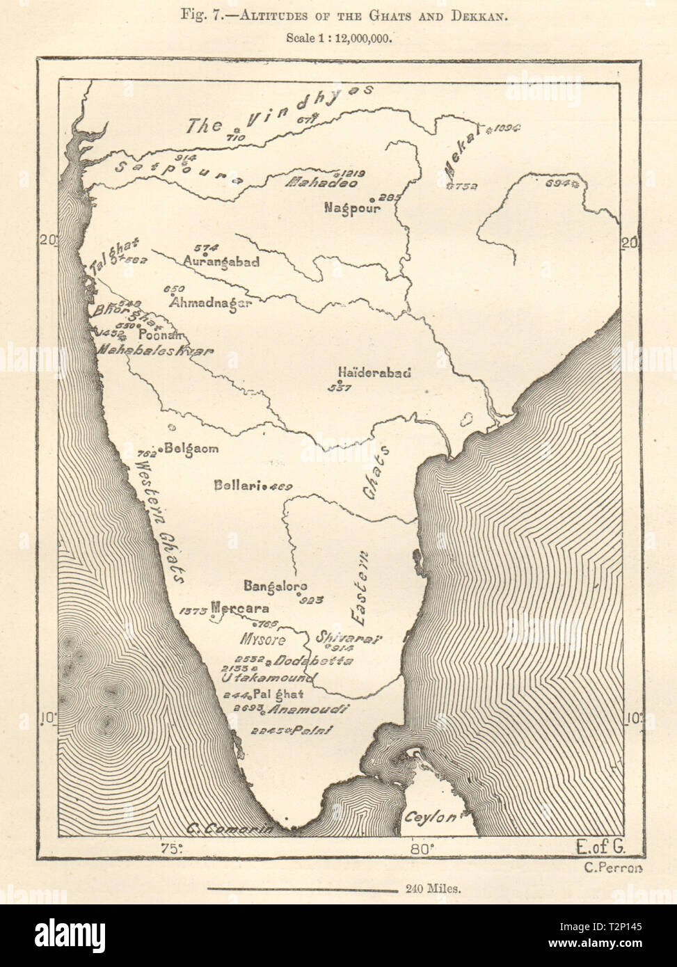 Plateau Colour In Map Deccan Plateau, Eastern & Western Ghats Altitudes. India. Sketch Map 1885  Stock Photo - Alamy