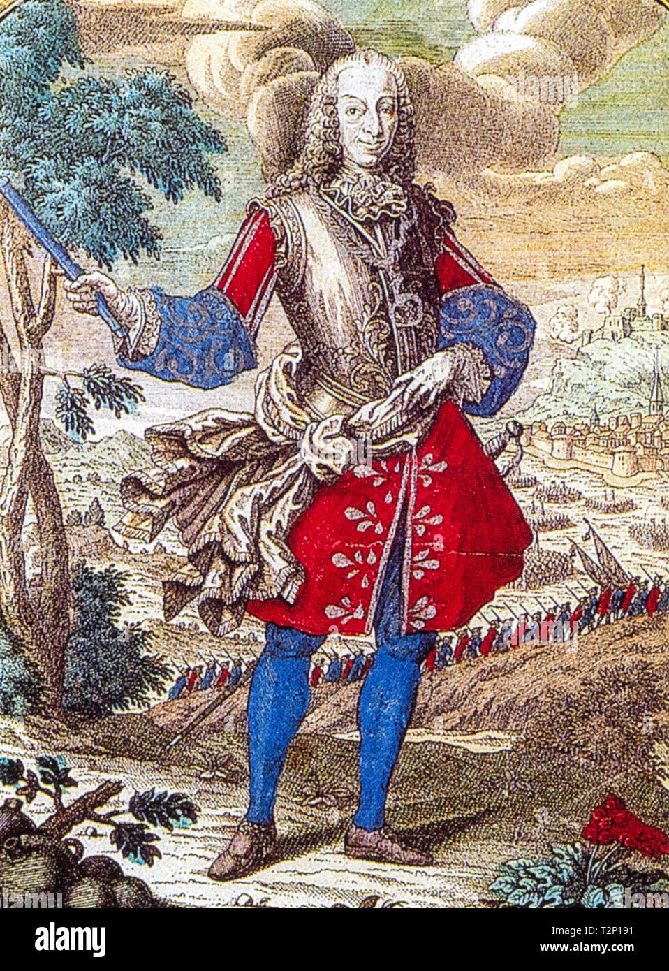 Carlo Emanuele III of Savoy - In an engraving printed by Jacques Chireau -  known as the Laborer and nicknamed by the Piedmontese Carlin (Turin, 27 April 1701 - Turin, 20 February 1773), king of Sardinia, duke of Savoy, duke of Monferrato, marquis of Saluzzo, prince of Piedmont 'Aosta, della Moriana and Nizza from 1730 to 1773. Stock Photo
