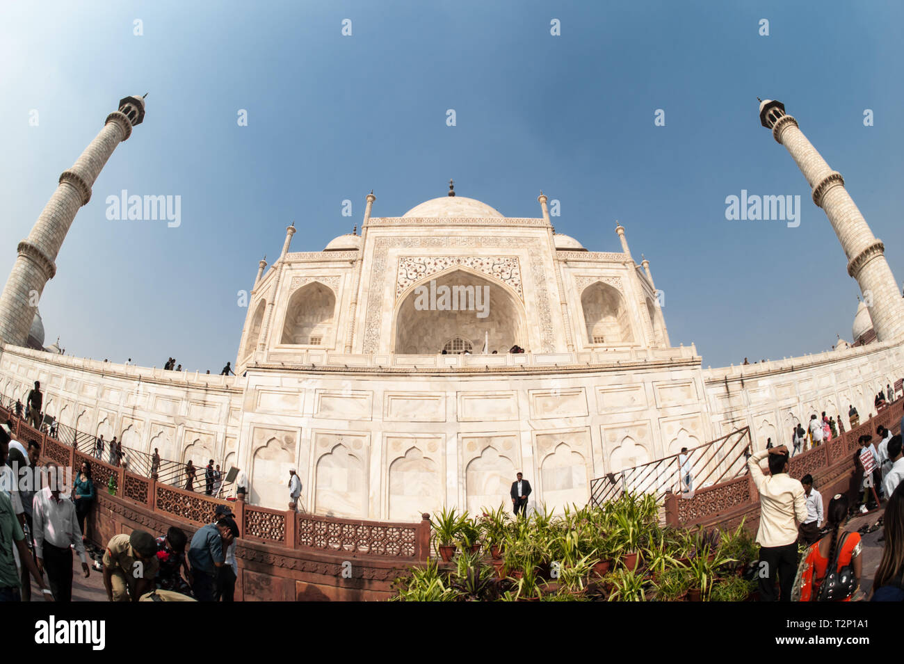 The Taj Mahal, Agra, India, through a wide angle fish eye lens. Stock Photo