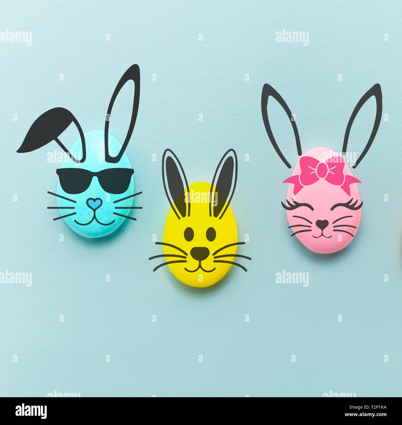 Cute easter holiday concept with colored chocolate eggs Stock Photo