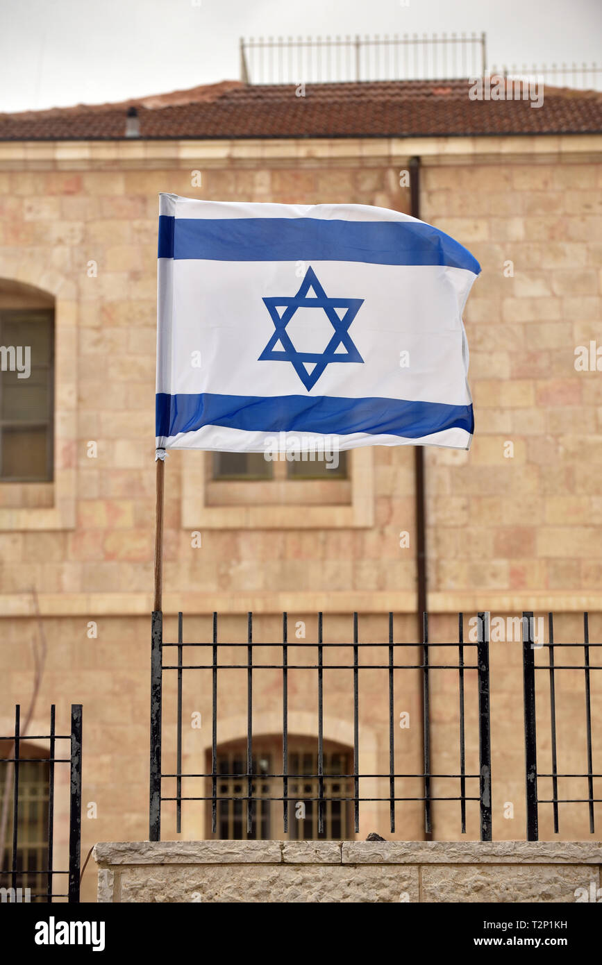 Israeli flag in Jerusalem Stock Photo