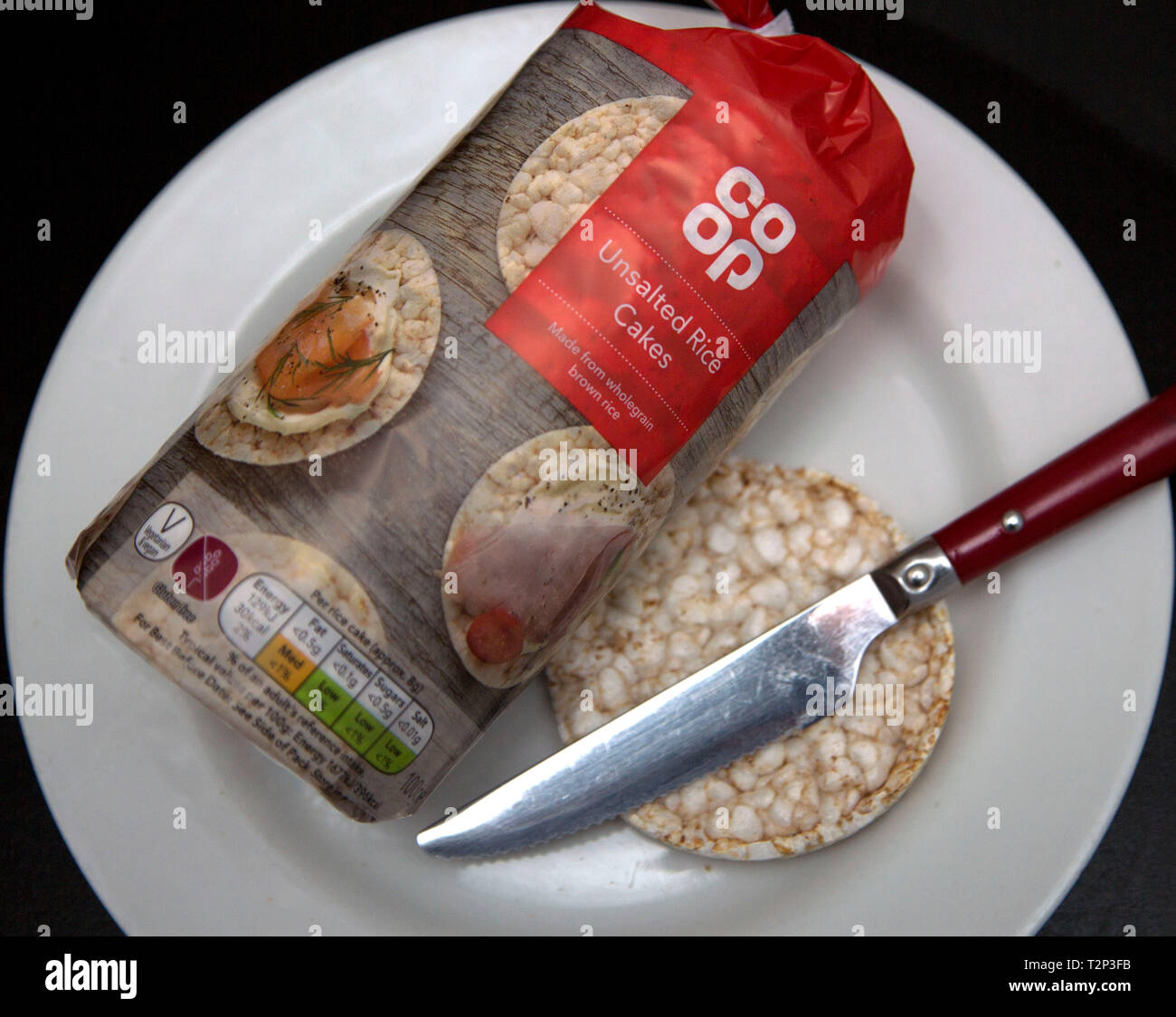 Co-Operative unsalted rice cakes, London Stock Photo