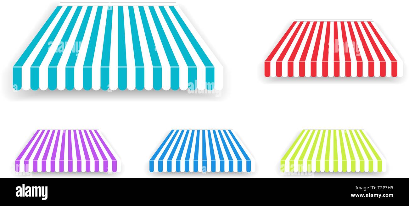 Tent sunshade for window, colored striped roof isolated. Realistic shop ...
