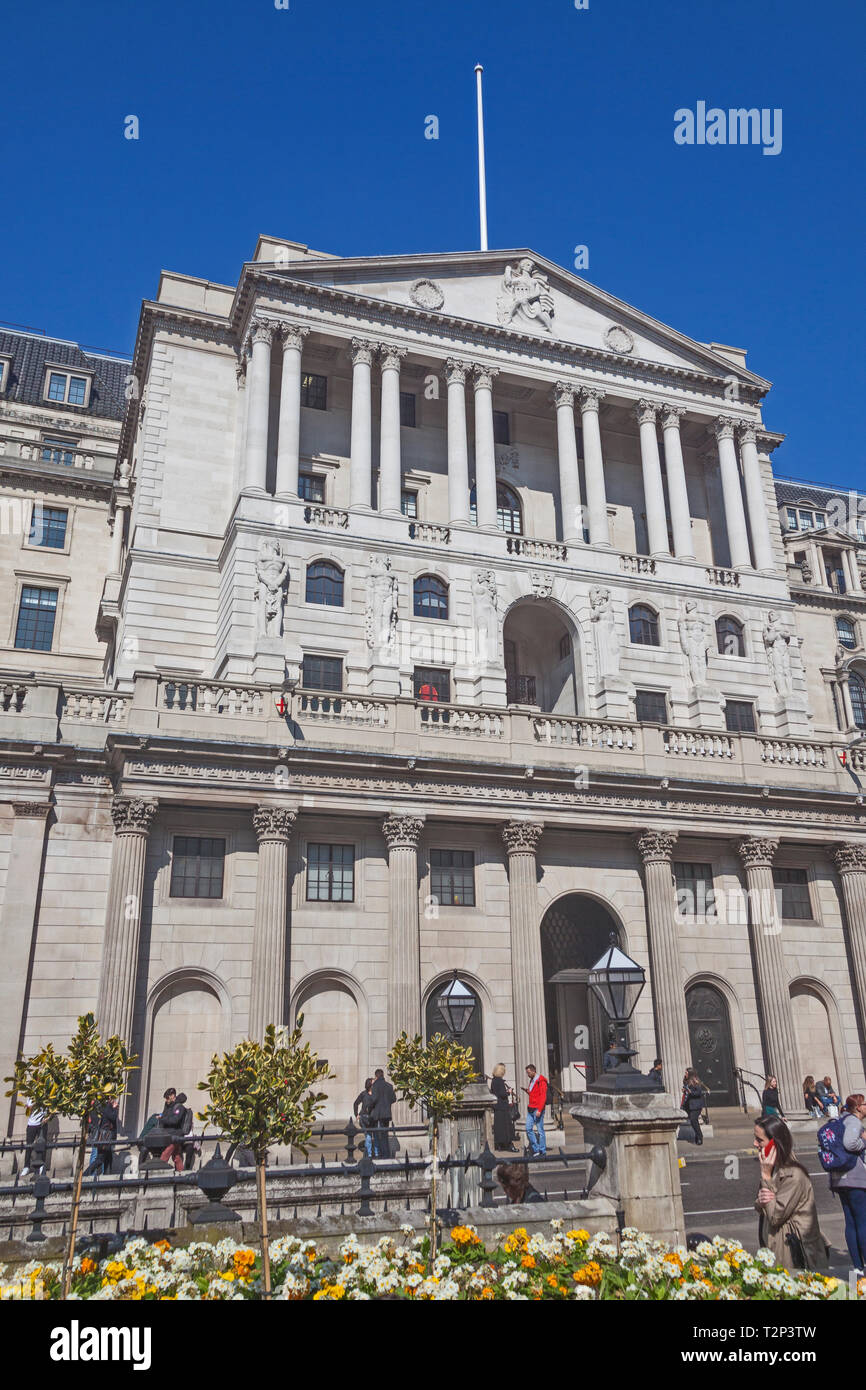 City of London.  The main facade of the Bank of England in Threadneedle Street. Stock Photo