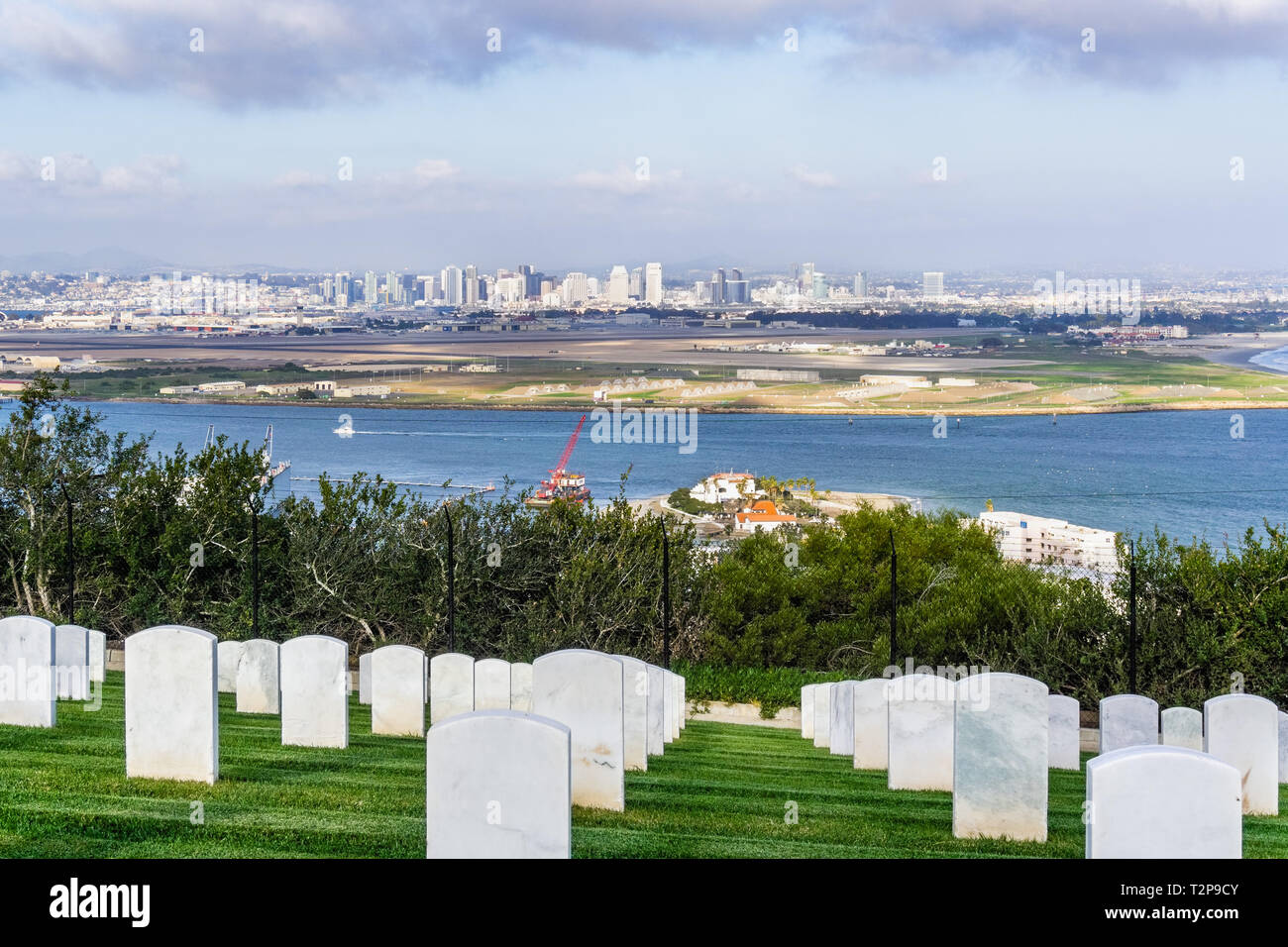 Military cemetery; San Diego's skyline in the background, California Stock Photo