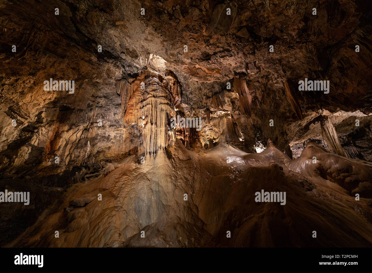 Stalagmite and stalactite at Valporquero cave in Leon Stock Photo
