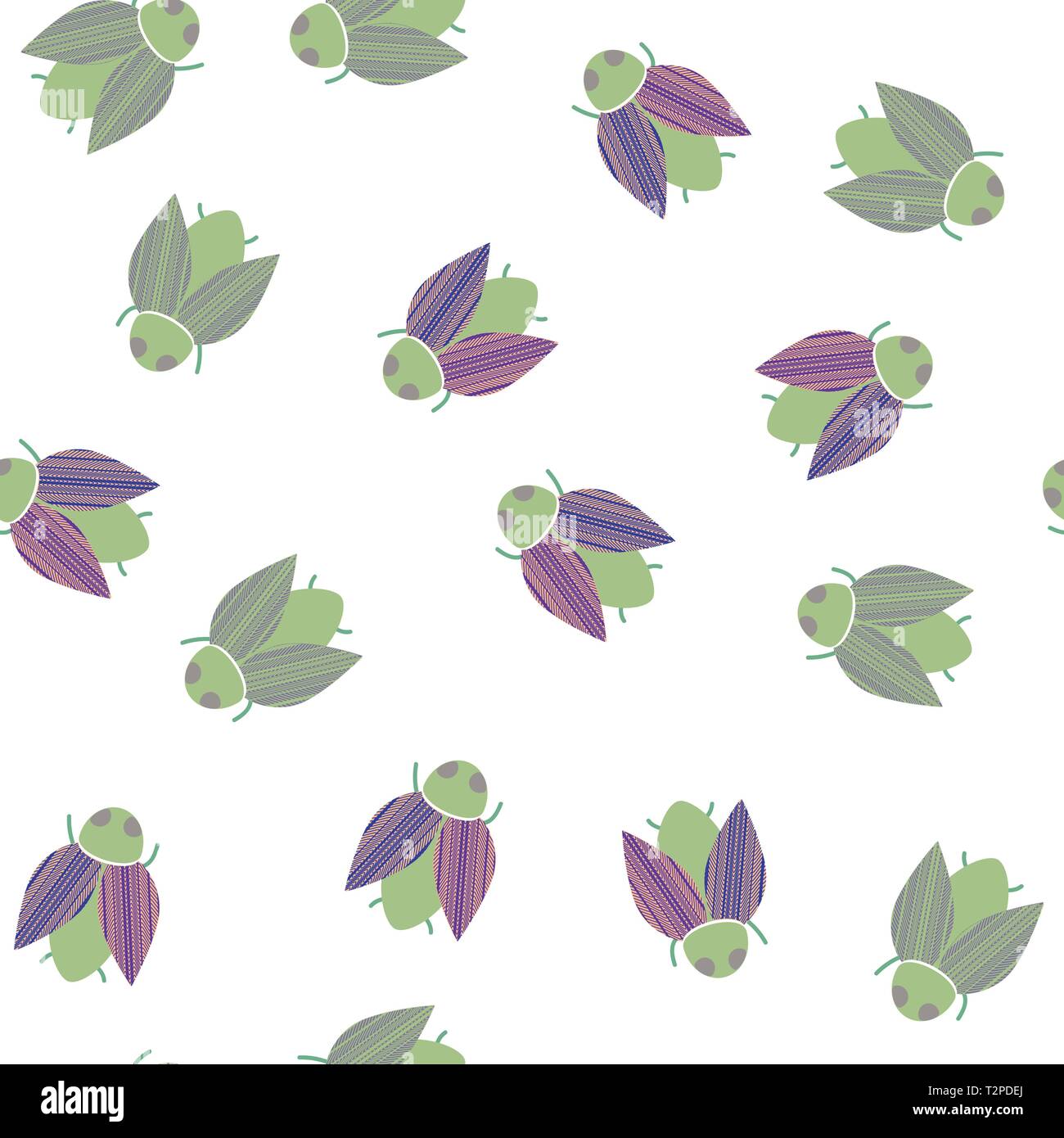 Seamless pattern with beetle on the white background. Insect illustration Stock Vector