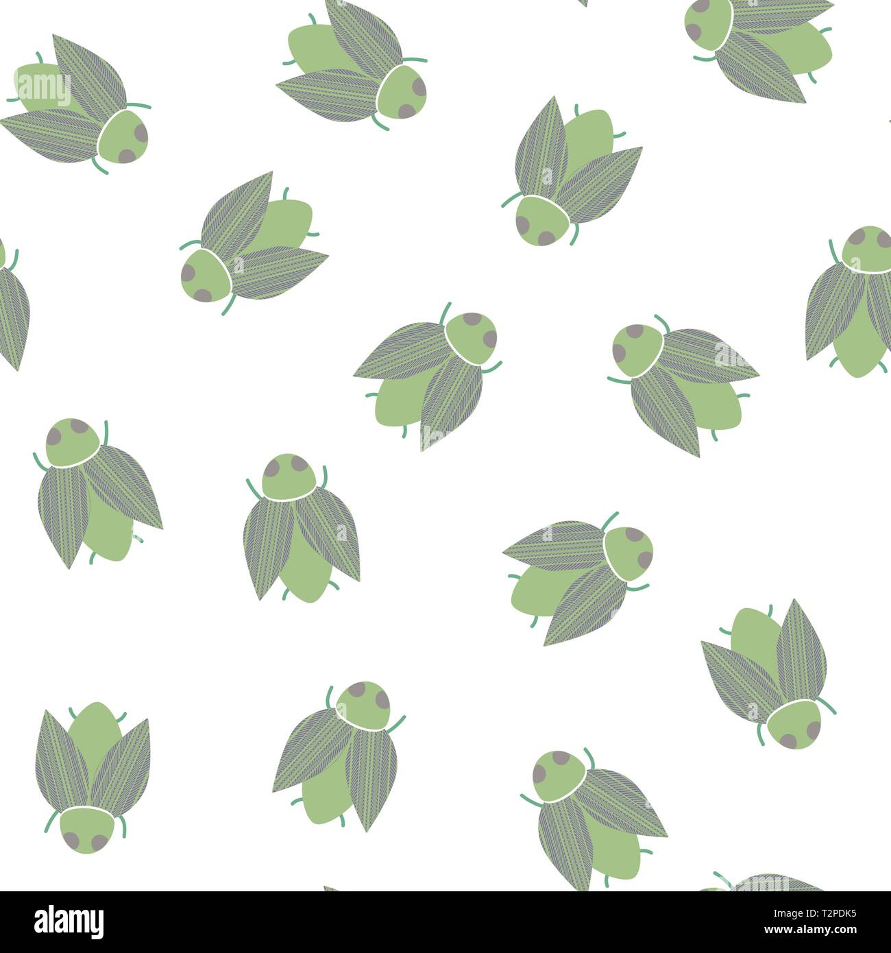 Seamless pattern with beetle on the white background. Insect illustration Stock Vector