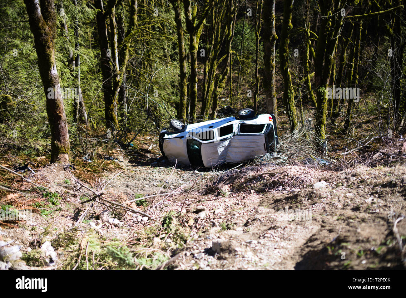 Wrecked car off Norrish Creek Forest Service Road in Dewdney, Mission