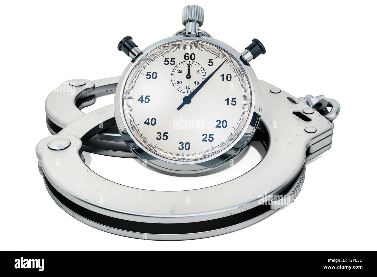 Handcuffs with chronometer. Time management concept, 3D rendering ...