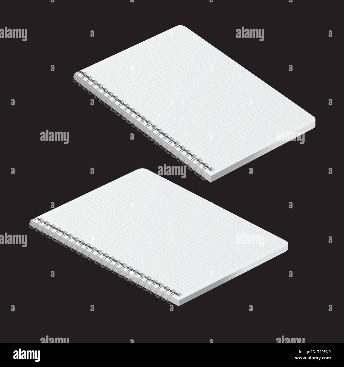 Layout notebook in a checkered 3d isolated object on black background. Stock Vector