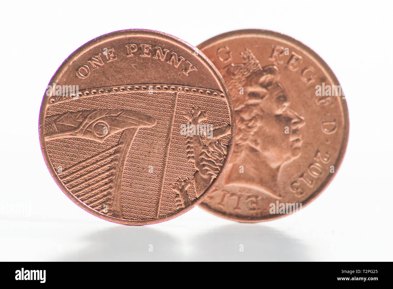 Coins. The One Pence Piece.  This is the smallest denomination in the Sterling currency. Stock Photo