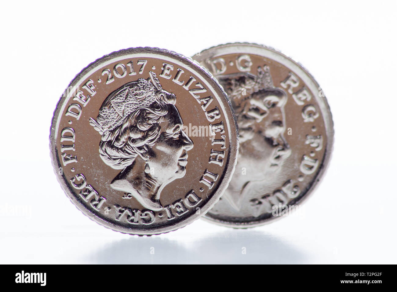 Coins. The Two Pence Piece.  This is the smallest silver coin denomination in the Sterling currency. Stock Photo