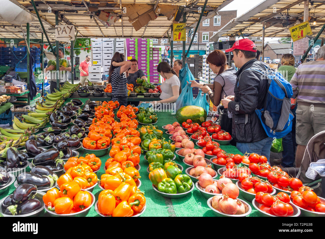 Fruit and vegetable stall, Lewisham Market, Lewisham High Street,Lewisham, London Borough of Lewisham, Greater London, England, United Kingdom Stock Photo