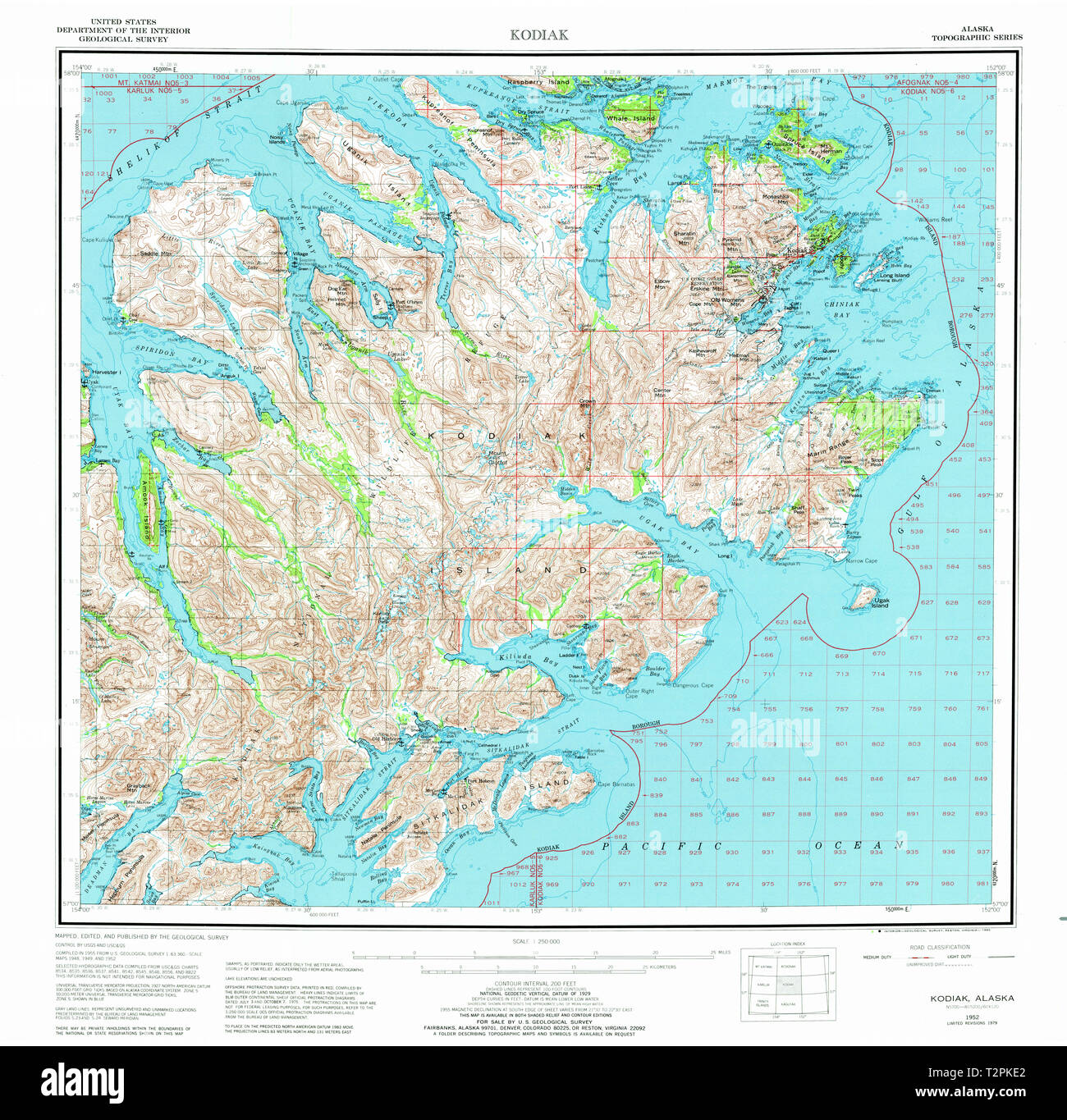 USGS TOPO Map Alaska AK Kodiak 361065 1952 250000 Restoration Stock Photo Alamy