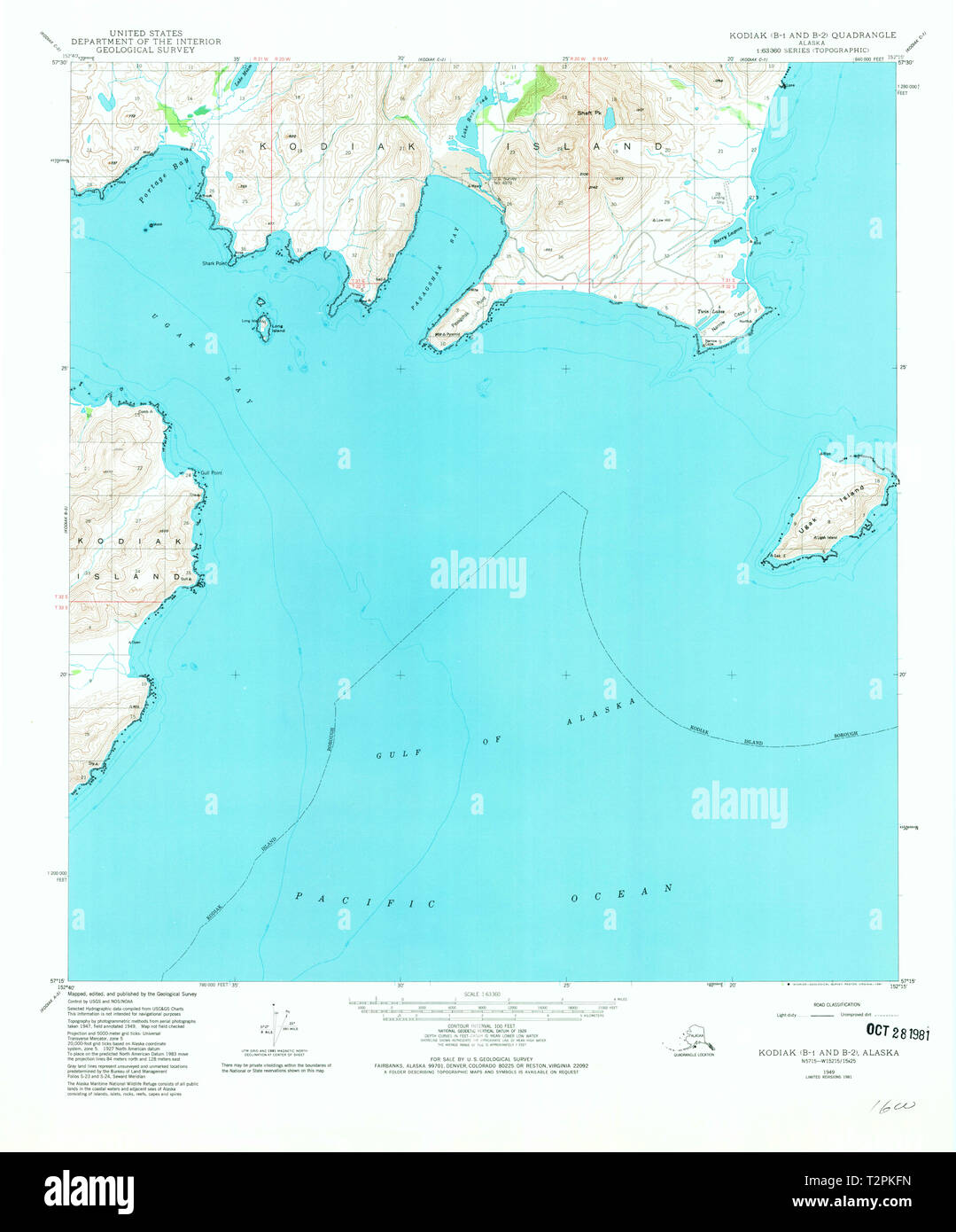 USGS TOPO Map Alaska AK Kodiak B-1 and B-2 356785 1949 63360 ...