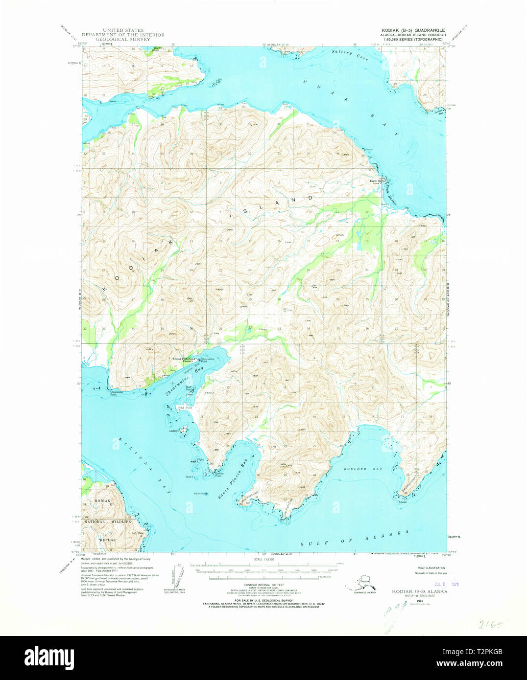 USGS TOPO Map Alaska AK Kodiak - Usgs Topo Map Alaska Ak Kodiak B 3 356788 1949 63360 Restoration T2PKGB 