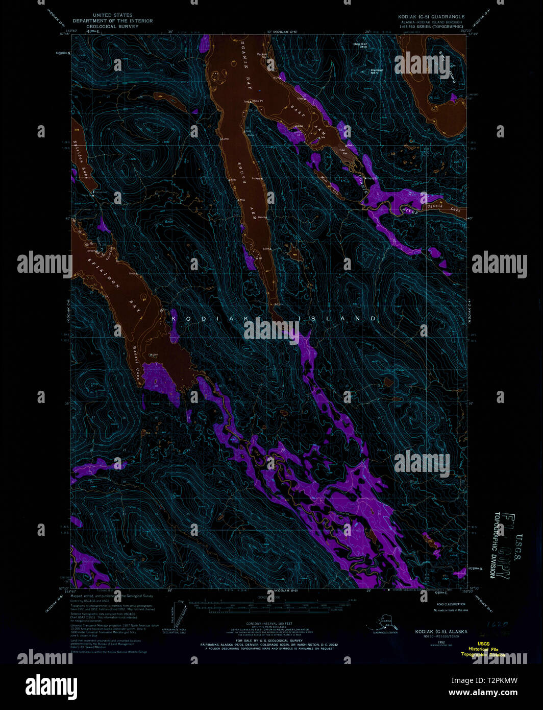 USGS TOPO Map Alaska AK Kodiak - Usgs Topo Map Alaska Ak Kodiak C 5 356819 1952 63360 Inverted Restoration T2PKMW 