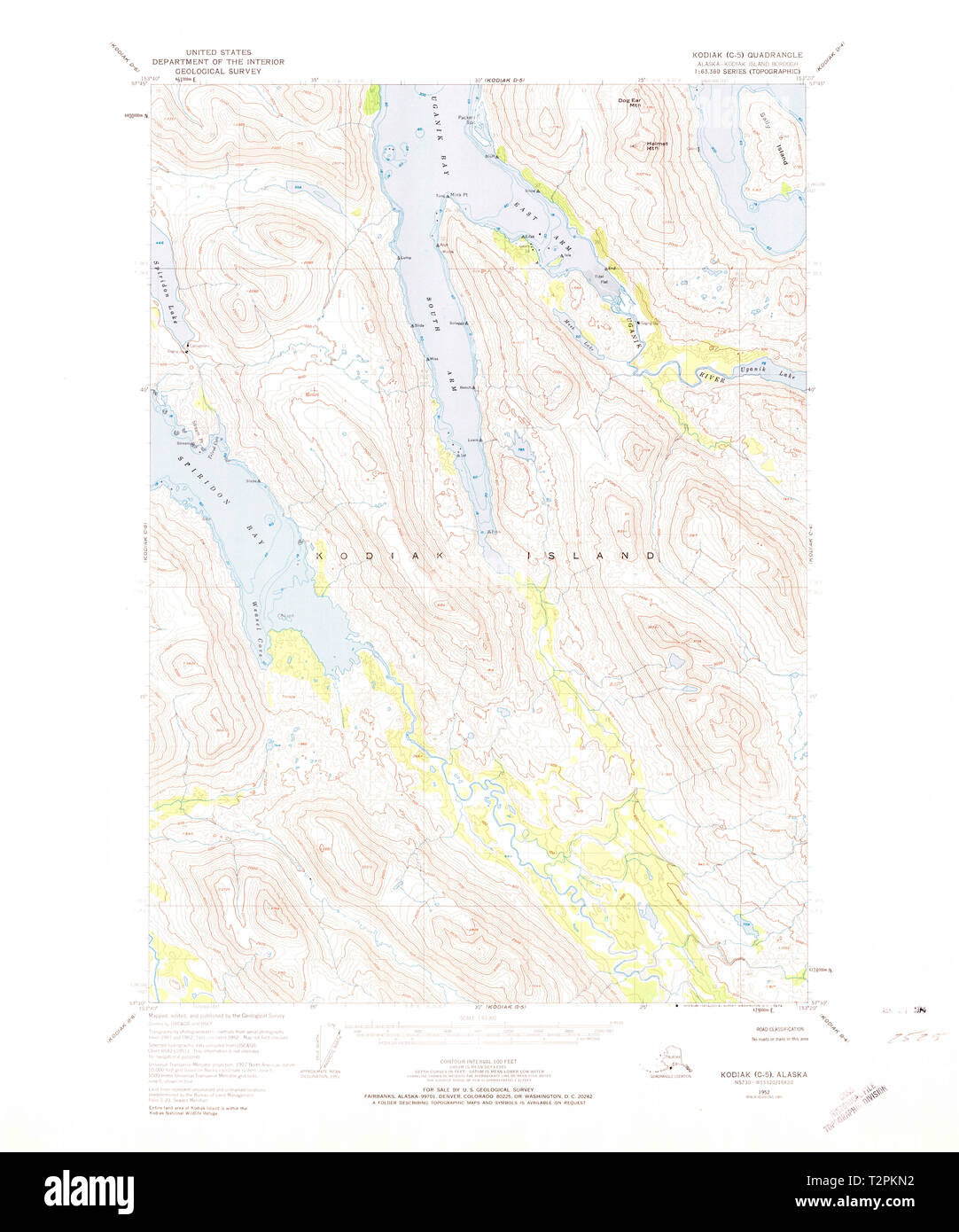 USGS TOPO Map Alaska AK Kodiak - Usgs Topo Map Alaska Ak Kodiak C 5 356820 1952 63360 Restoration T2PKN2 