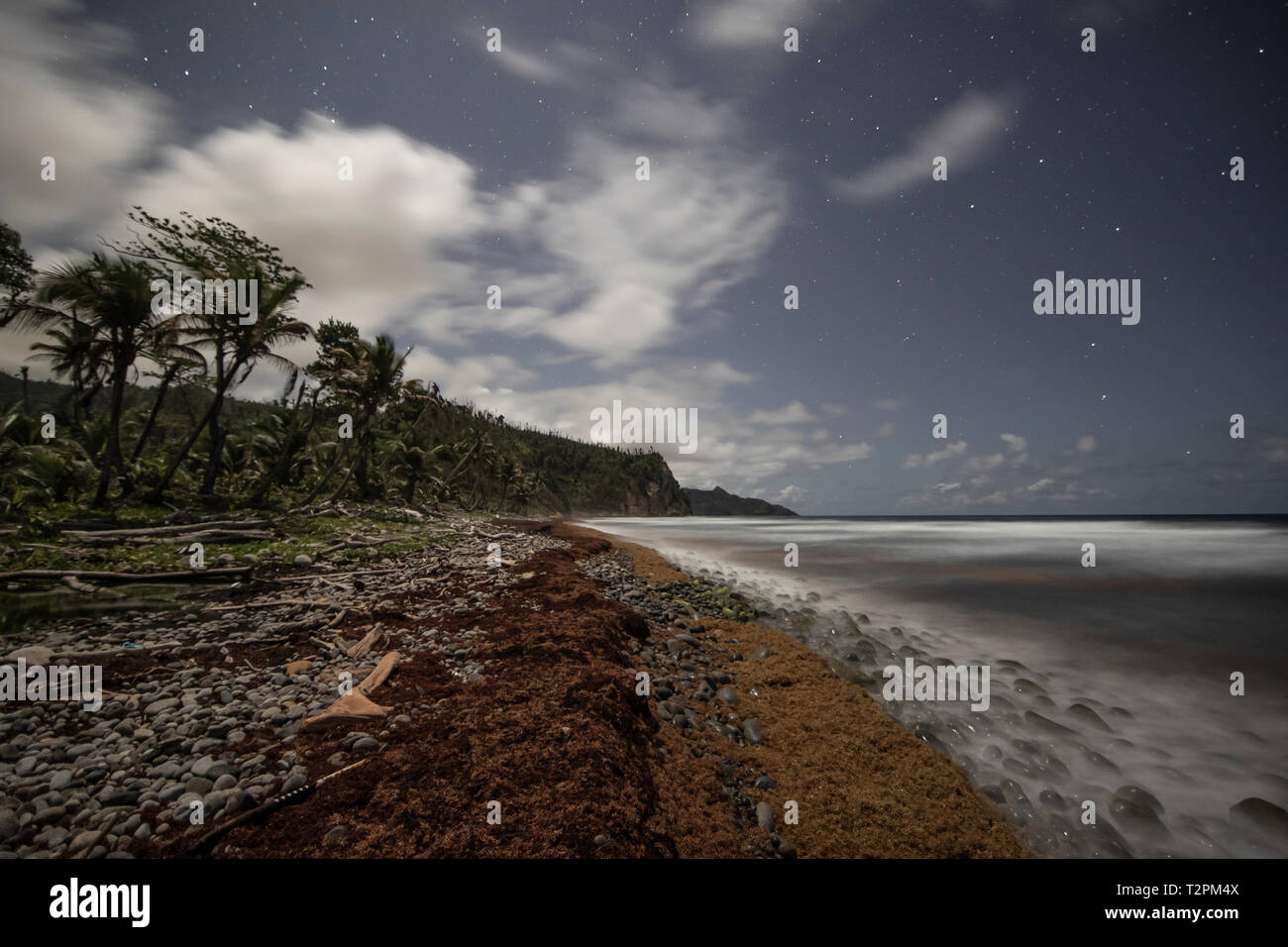 Coastline at night, La Plaine, Dominica, Caribbean Stock Photo