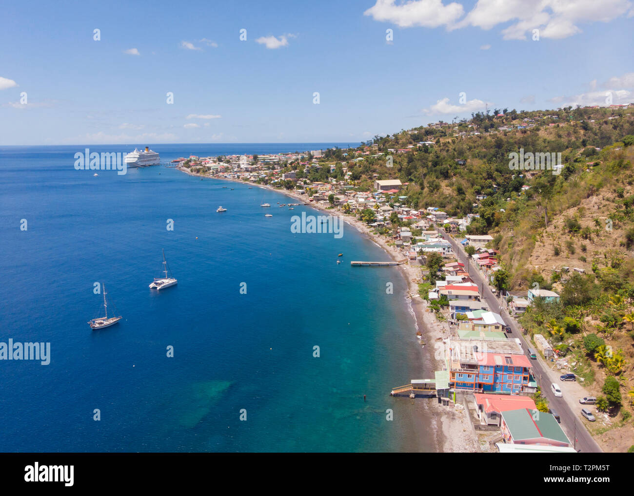 Aerial of South Coastline, Dominica, Caribbean Stock Photo