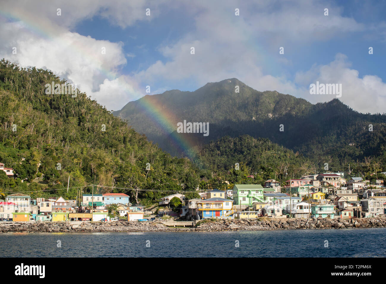 View of coastal town, South of Dominica Stock Photo