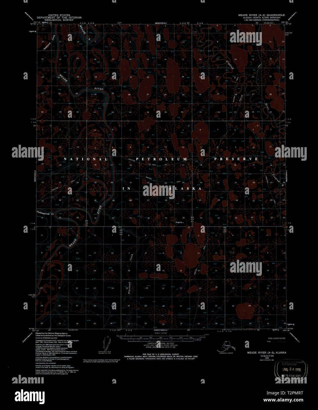 USGS TOPO Map Alaska AK Meade River A2 357406 1955 63360 Inverted