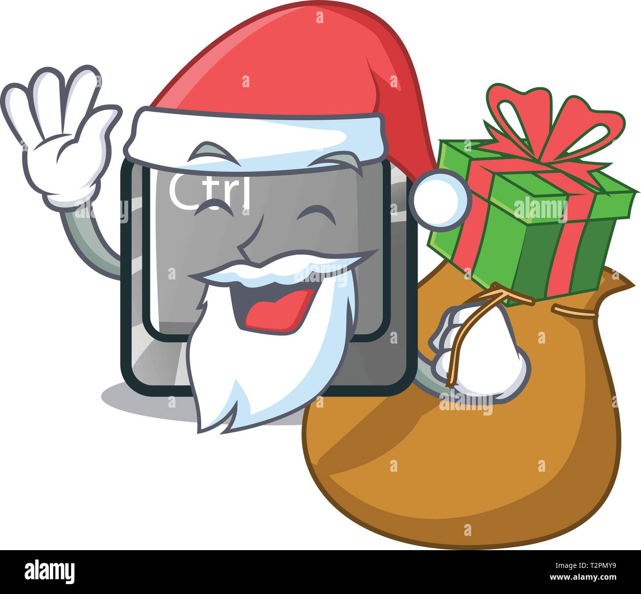 Santa with gift ctrl button on the cartoon keyboard vectoir illustration Stock Vector