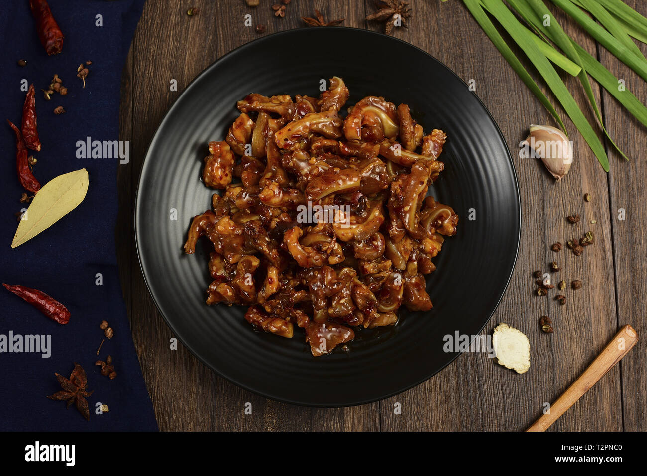 Directly above of  Sauteed Chicken Gristle Stock Photo