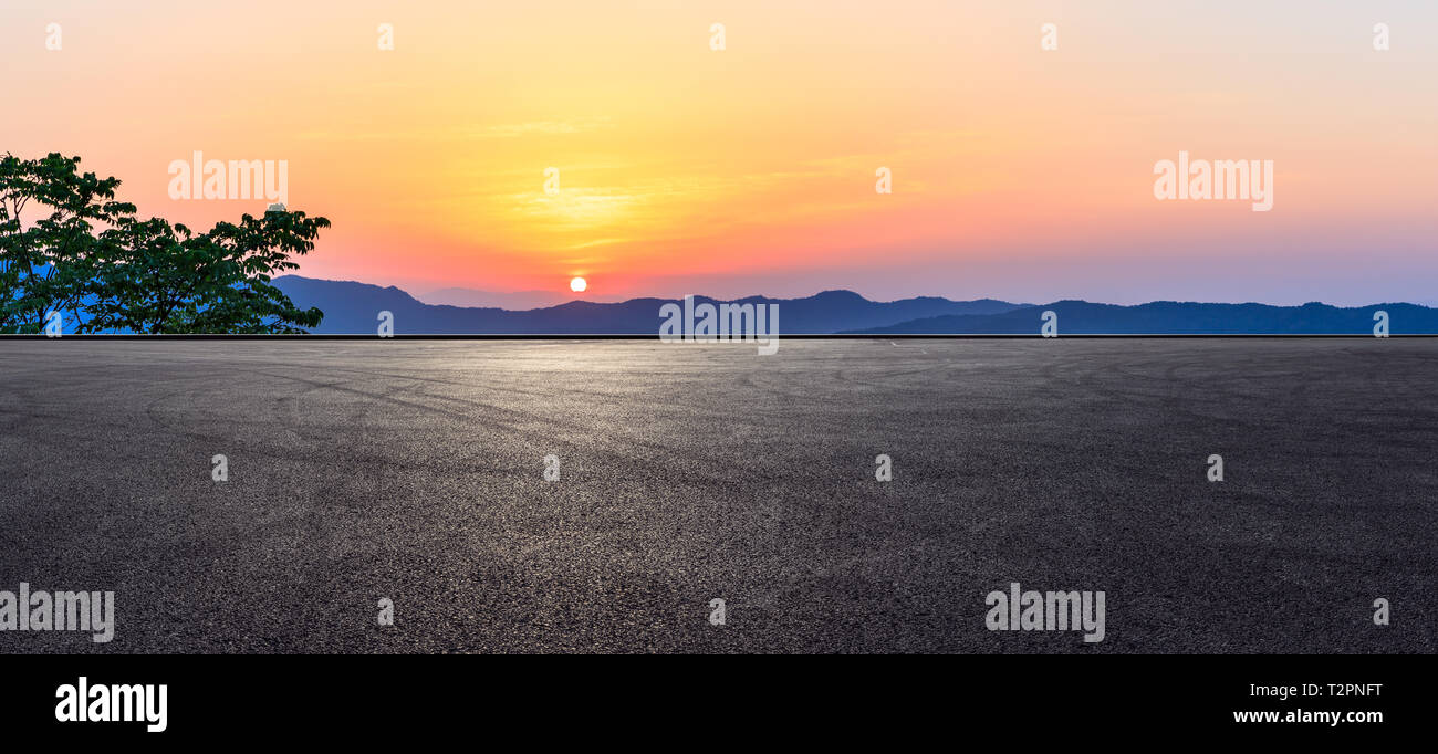 Asphalt race track ground and beautiful mountain nature landscape at ...