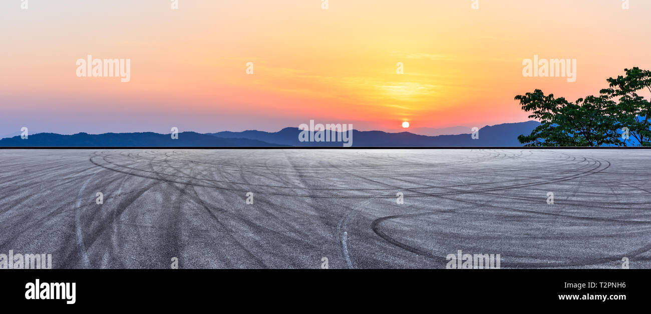 Asphalt race track ground and beautiful mountain nature landscape at ...