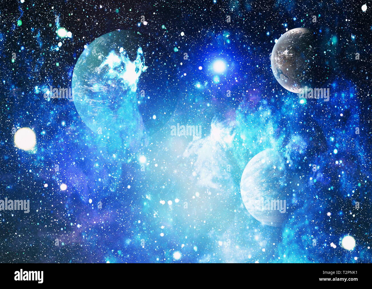 Stars of a planet and galaxy in a free space. Elements of this image furnished by NASA . Stock Photo