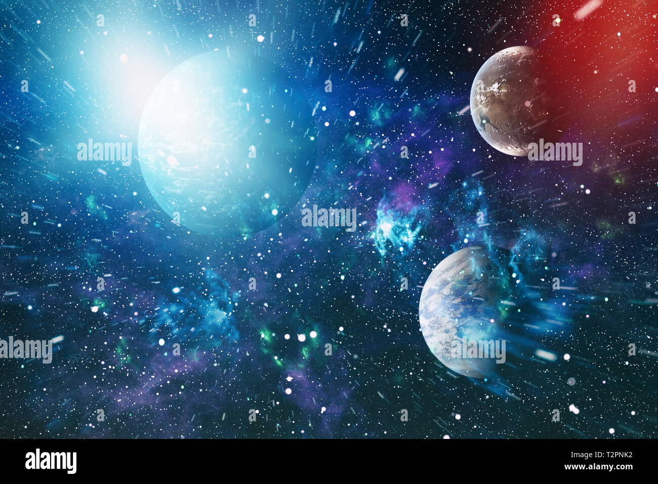 Stars of a planet and galaxy in a free space. Elements of this image furnished by NASA . Stock Photo