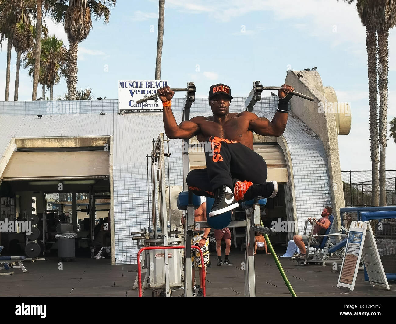 LOS ANGELES, CALIFORNIA, USA AUGUST 25, 2015 a bodybuilder worksout