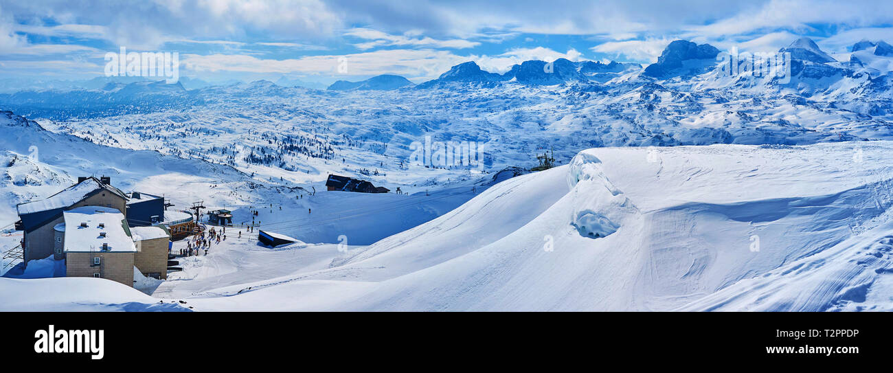 Panorama of Dachstein-Kripppenstein mountain site with a view on ...