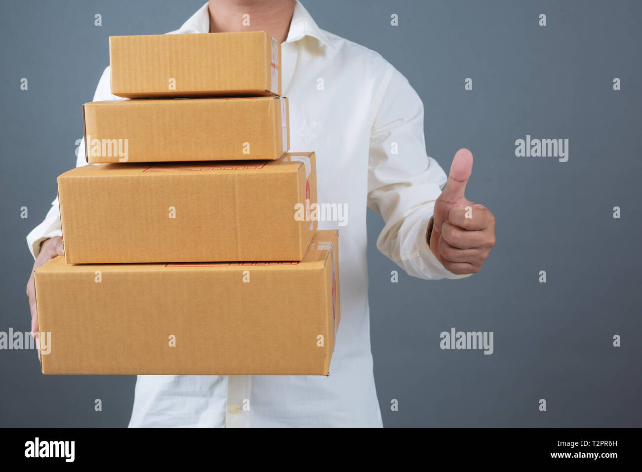 Men holding brown post boxes Made gestures with sign language Stock ...