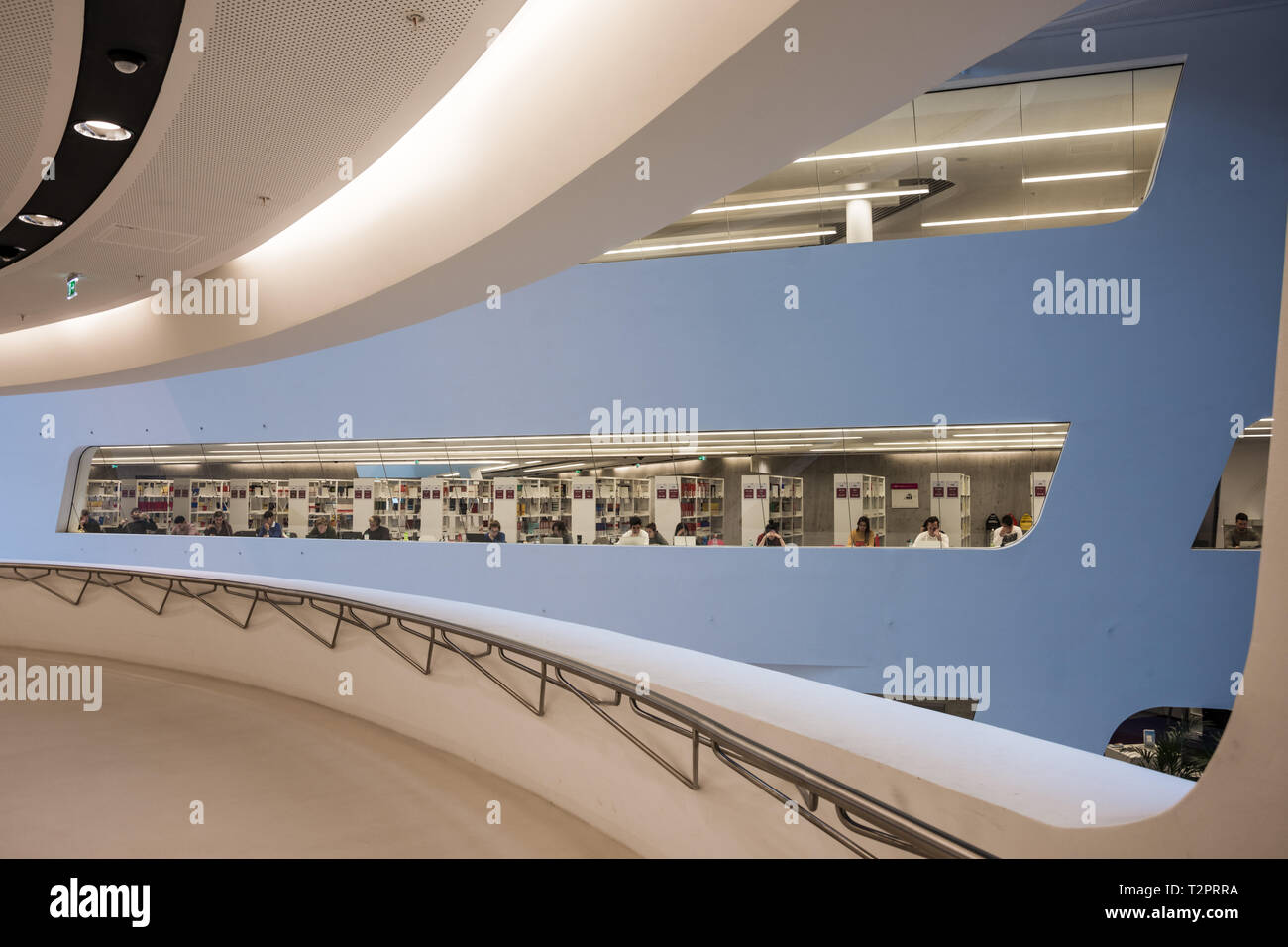 Vienna / Austria / November 12, 2017: Parametric interior of Zaha Hadids library building in Vienna. Stock Photo