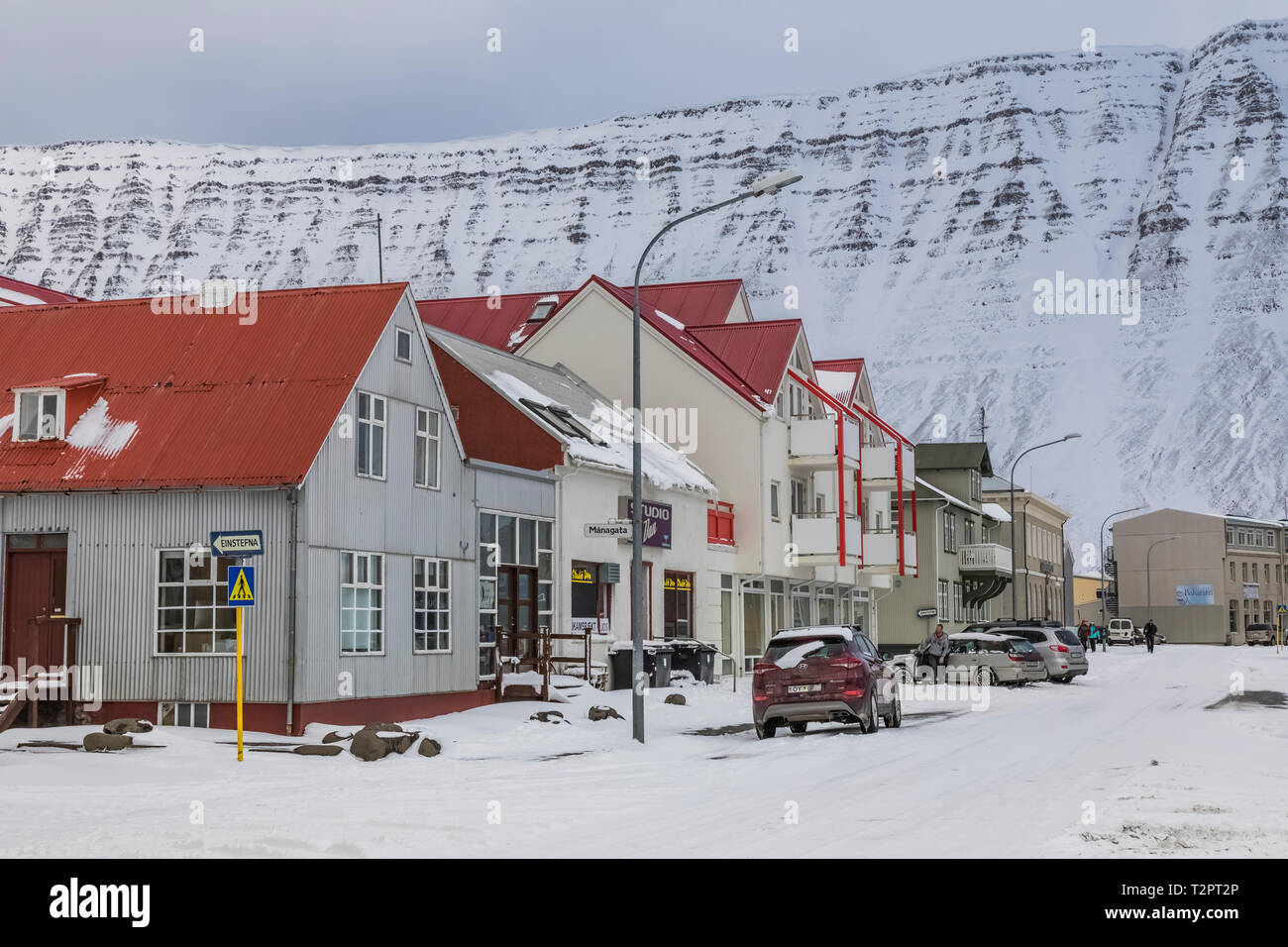 Commercial street in Ísafjörður, located along the large fjord known as