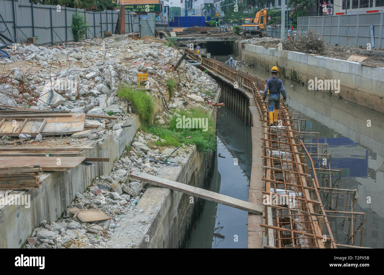 Redevelopment of the Segget River along Jalan Wong Ah Fook, Johor Bahru, Malaysia Stock Photo