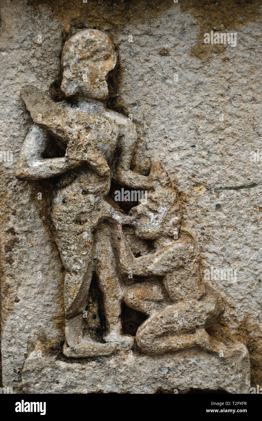 Erotic sculpture in a hindu temple ( India) Stock Photo